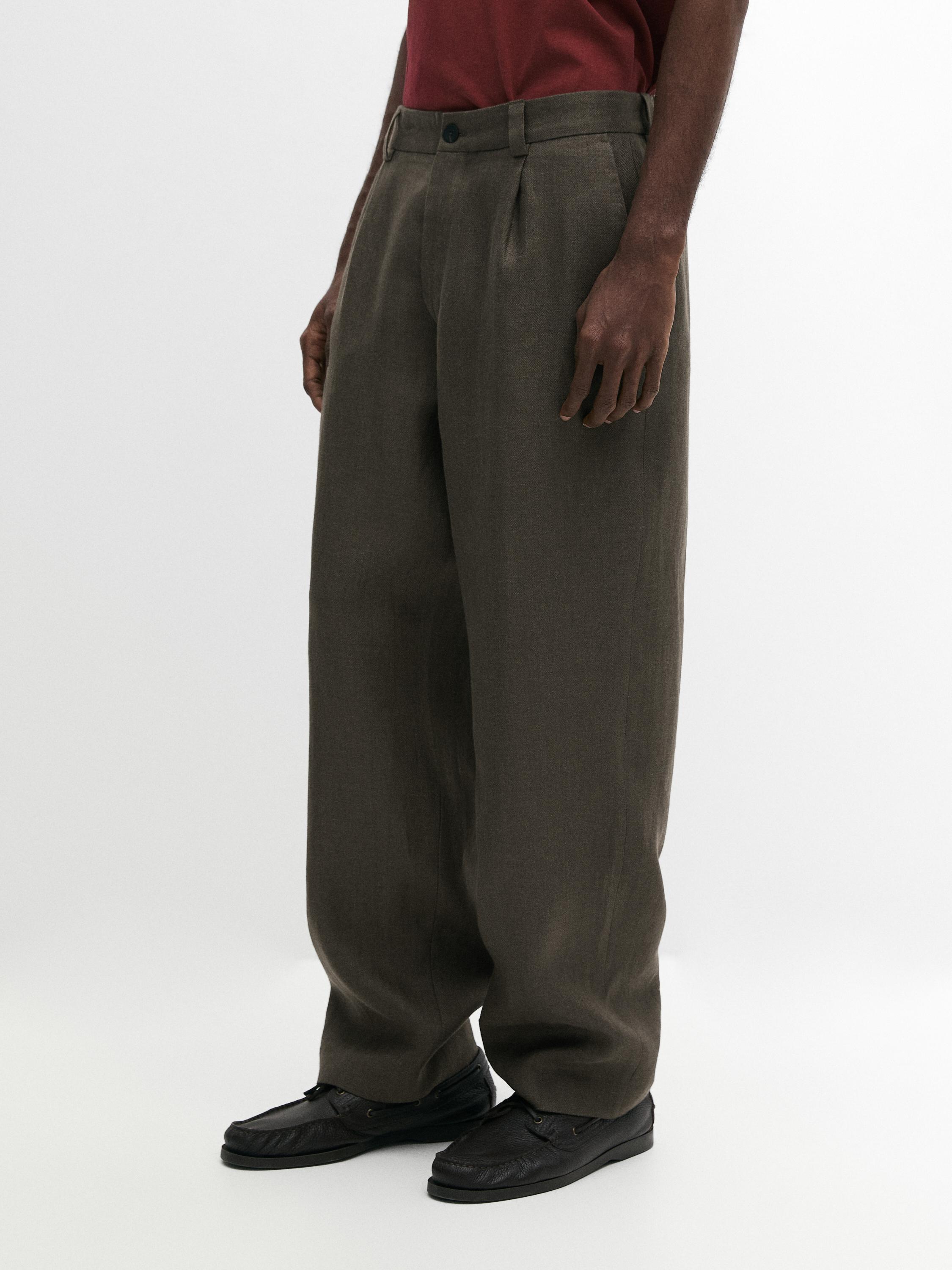 Linen trousers with herringbone detail